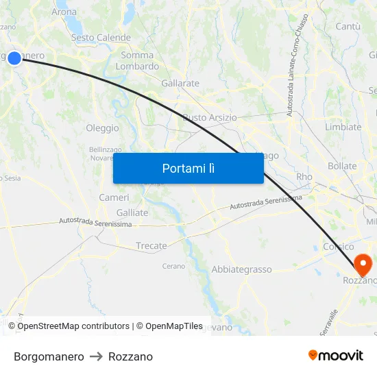 Borgomanero to Rozzano map