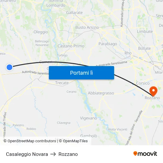 Casaleggio Novara to Rozzano map