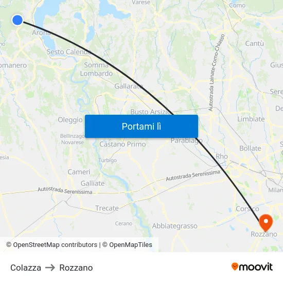 Colazza to Rozzano map