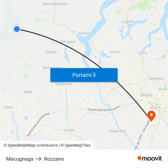 Macugnaga to Rozzano map