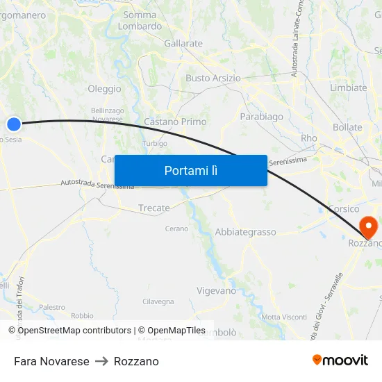 Fara Novarese to Rozzano map