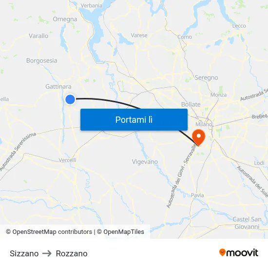Sizzano to Rozzano map