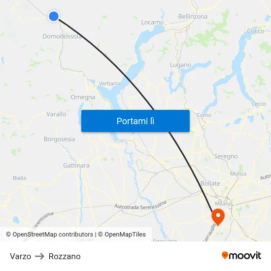 Varzo to Rozzano map