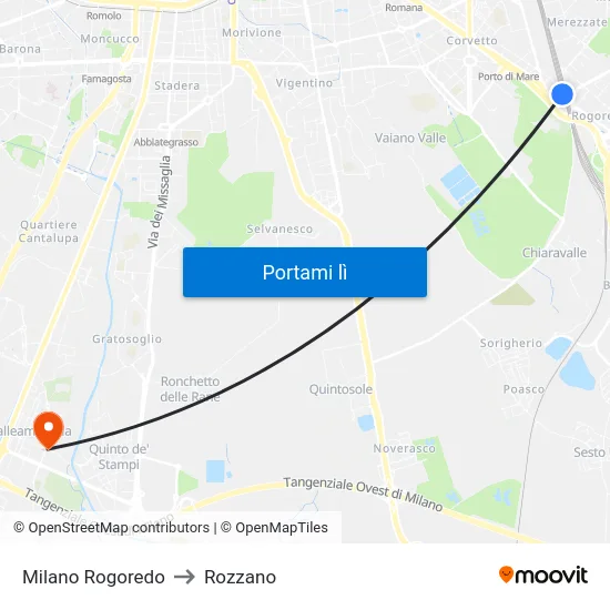 Milano Rogoredo to Rozzano map