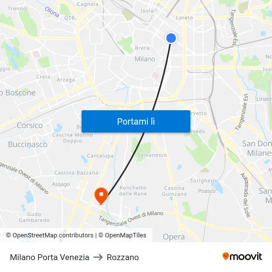 Milano Porta Venezia to Rozzano map