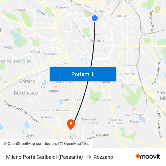 Milano Porta Garibaldi (Passante) to Rozzano map