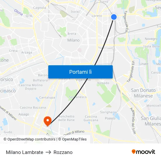 Milano Lambrate to Rozzano map
