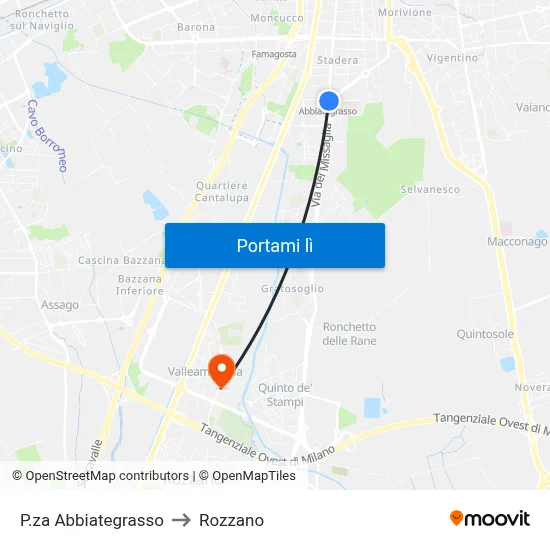 P.za Abbiategrasso to Rozzano map