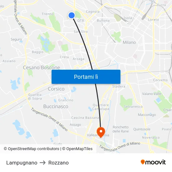 Lampugnano to Rozzano map