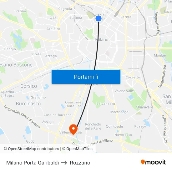 Milano Porta Garibaldi to Rozzano map