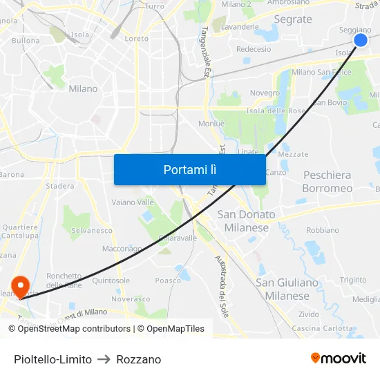 Pioltello-Limito to Rozzano map