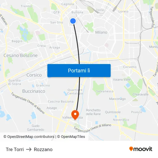 Tre Torri to Rozzano map