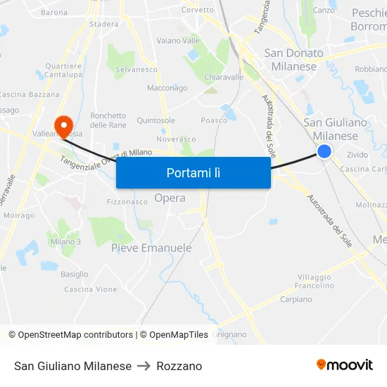 San Giuliano Milanese to Rozzano map