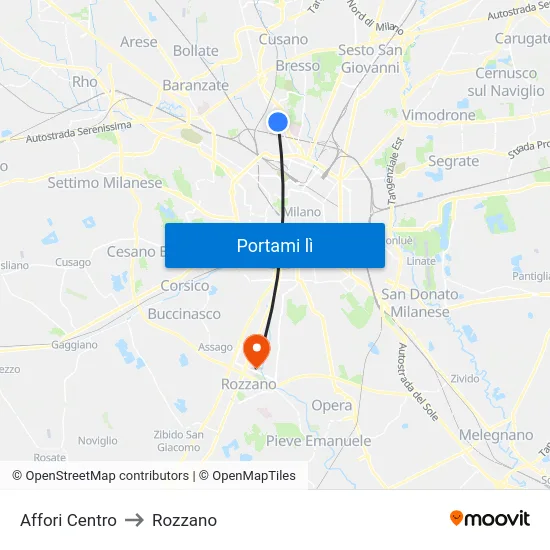 Affori Centro to Rozzano map