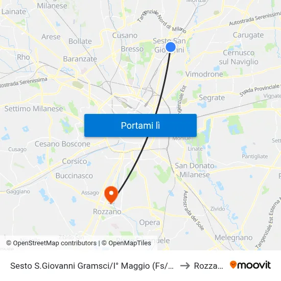 Sesto S.Giovanni Gramsci/I° Maggio (Fs/M1) to Rozzano map