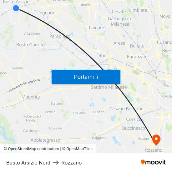 Busto Arsizio Nord to Rozzano map
