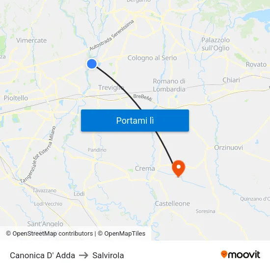 Canonica D' Adda to Salvirola map