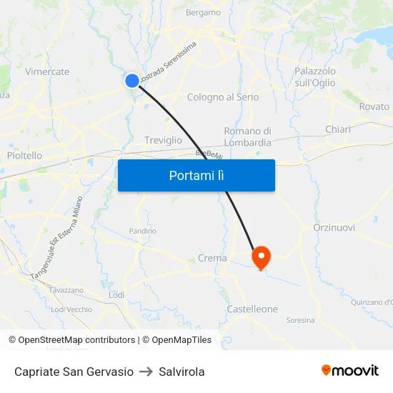 Capriate San Gervasio to Salvirola map