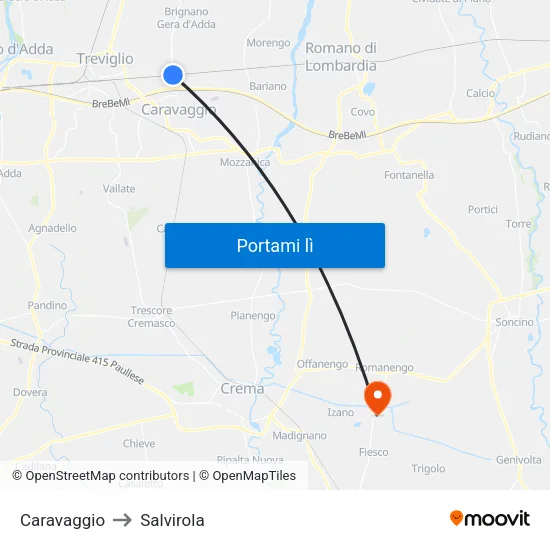 Caravaggio to Salvirola map