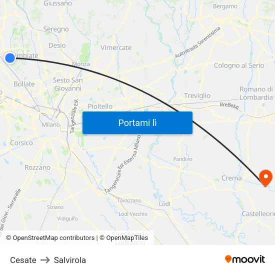 Cesate to Salvirola map