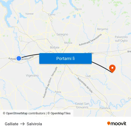 Galliate to Salvirola map