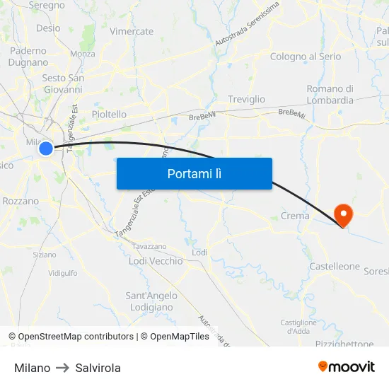 Milano to Salvirola map