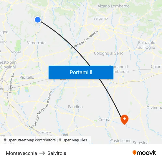 Montevecchia to Salvirola map