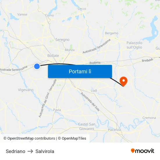 Sedriano to Salvirola map