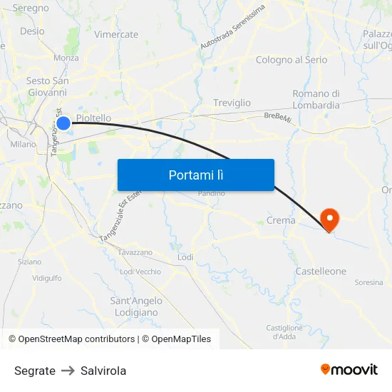 Segrate to Salvirola map