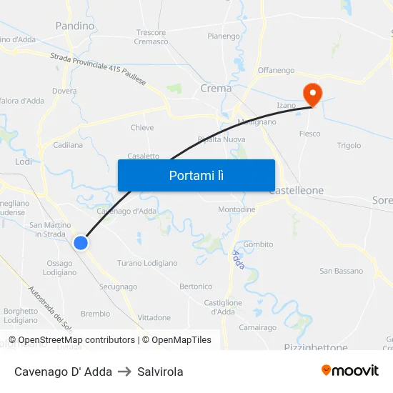 Cavenago D' Adda to Salvirola map