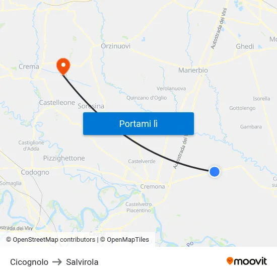 Cicognolo to Salvirola map