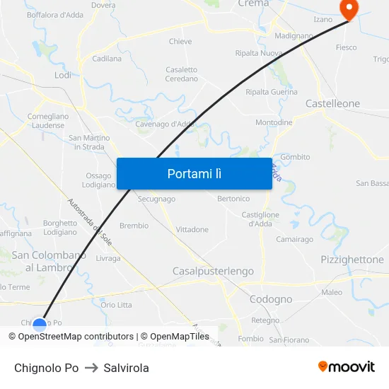 Chignolo Po to Salvirola map