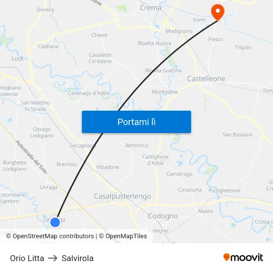 Orio Litta to Salvirola map