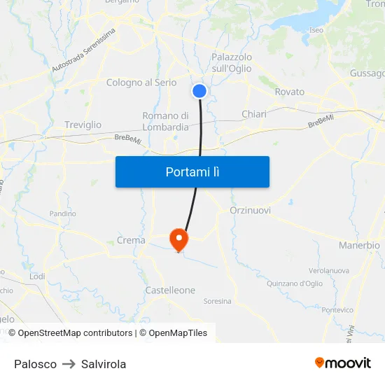 Palosco to Salvirola map