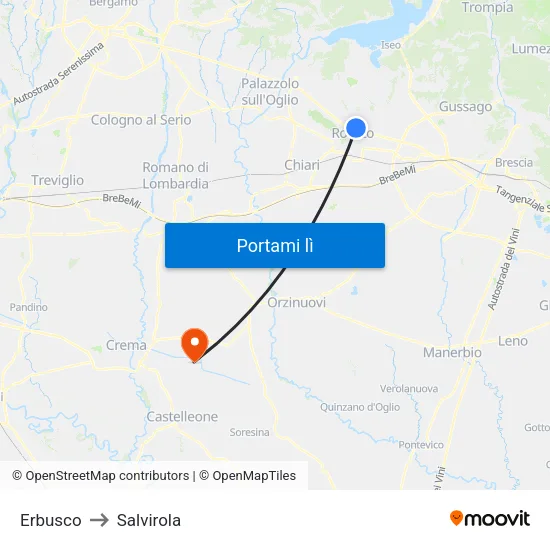 Erbusco to Salvirola map