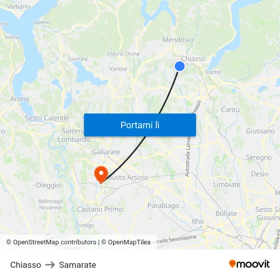 Chiasso to Samarate map