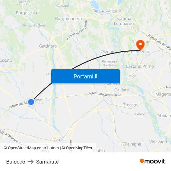 Balocco to Samarate map
