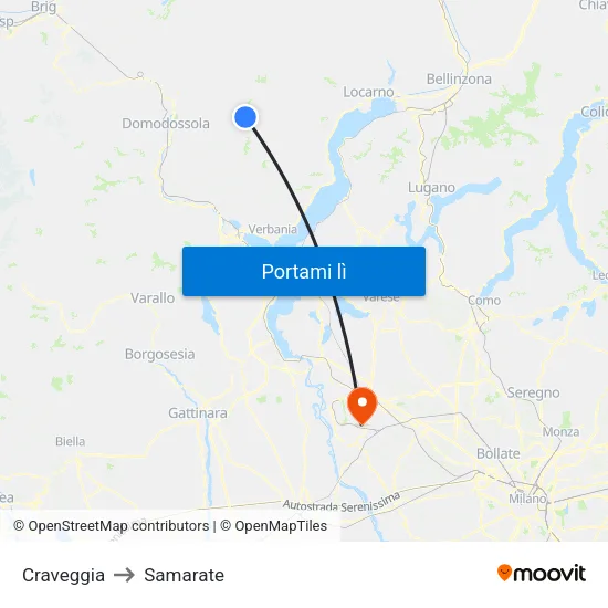 Craveggia to Samarate map