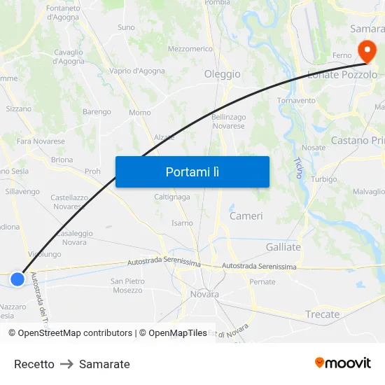 Recetto to Samarate map