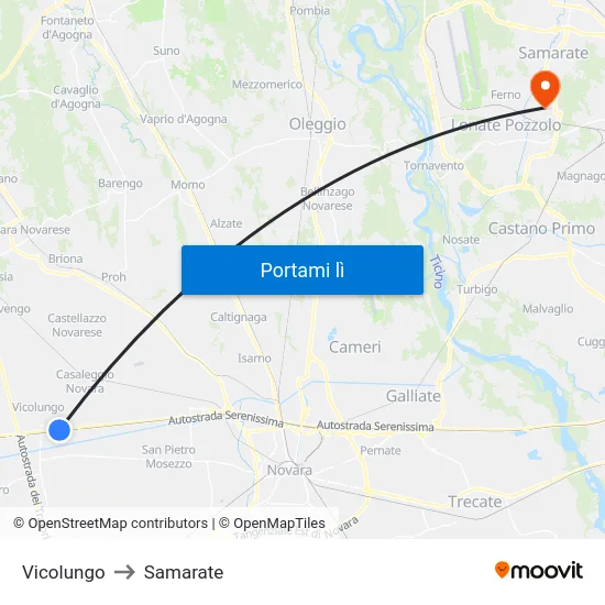 Vicolungo to Samarate map