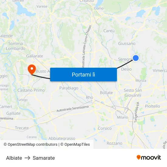 Albiate to Samarate map