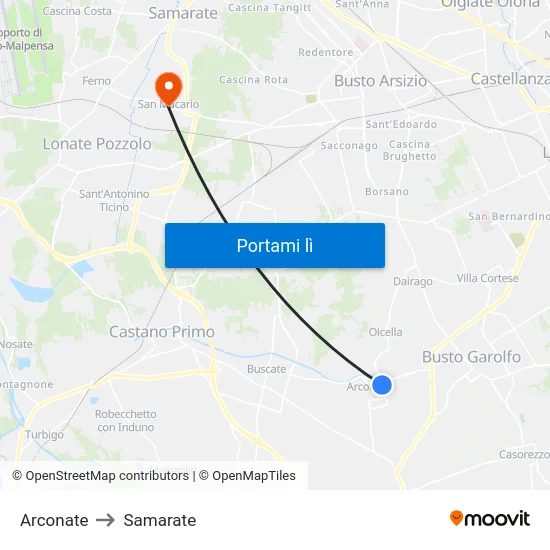 Arconate to Samarate map