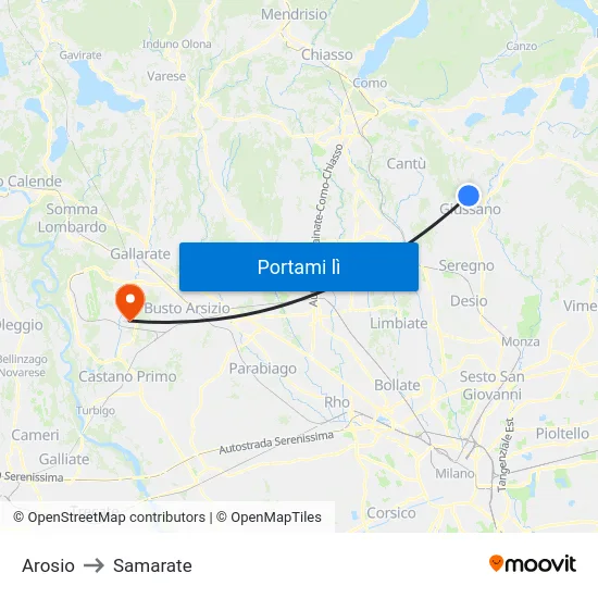 Arosio to Samarate map