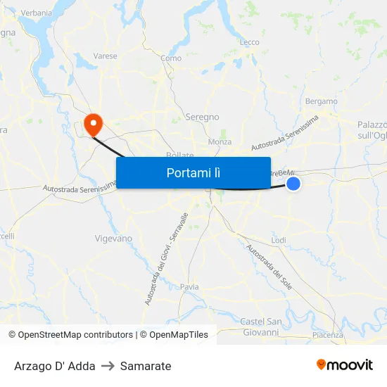 Arzago D' Adda to Samarate map