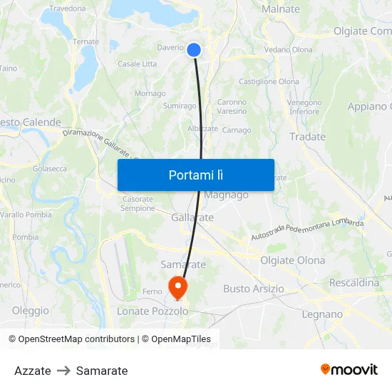 Azzate to Samarate map