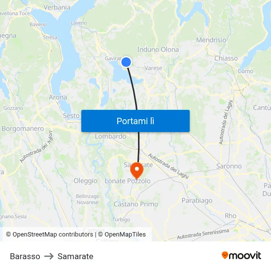 Barasso to Samarate map