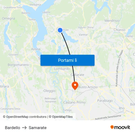 Bardello to Samarate map