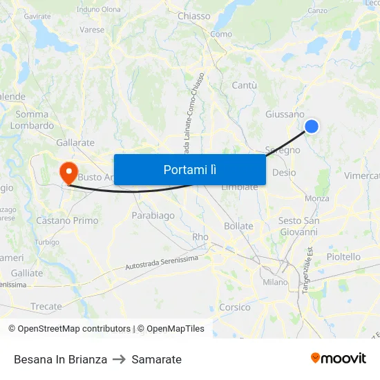 Besana In Brianza to Samarate map