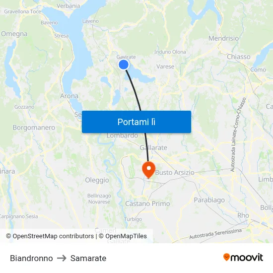 Biandronno to Samarate map