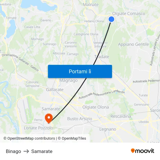 Binago to Samarate map